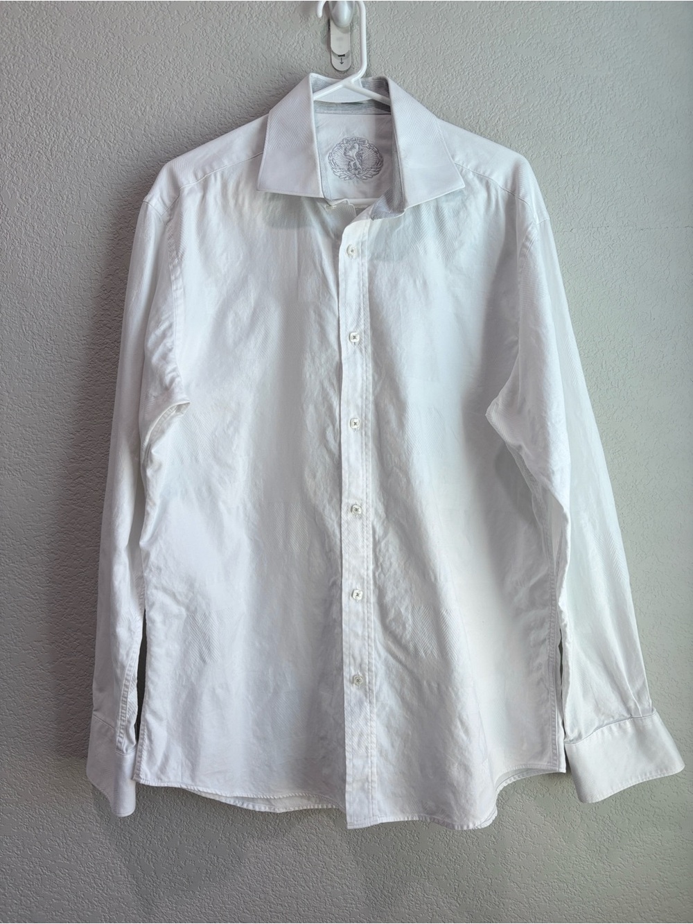 Men’s Bugatchi Slim Fit White Button Down Dress Shirt Large